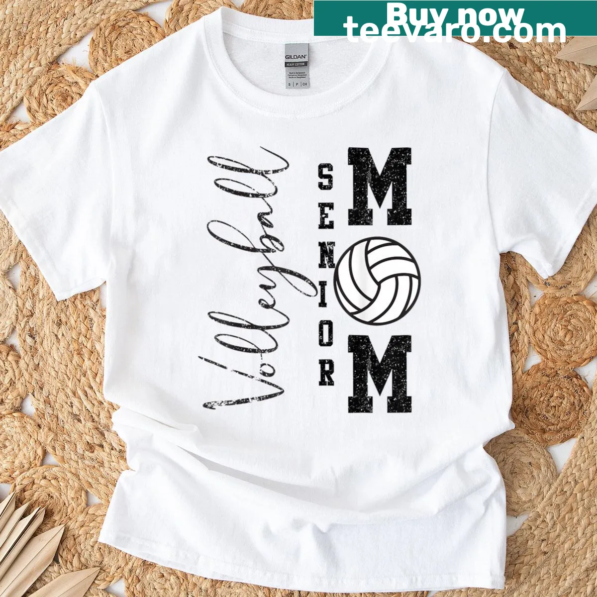 Senior mom volleyball t-shirt with Class Of 2026 text — on a men's t-shirt