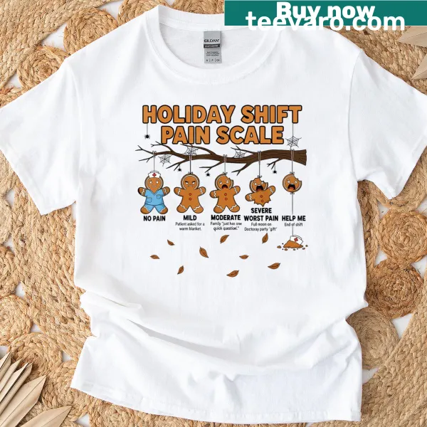 Funny gingerbread RN pain scale t-shirt for nurses