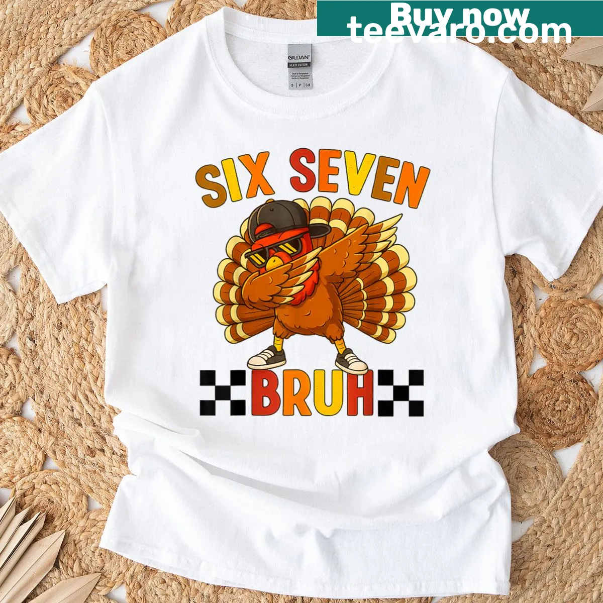 Funny Thanksgiving t-shirt featuring a dabbing turkey design — on a men's t-shirt