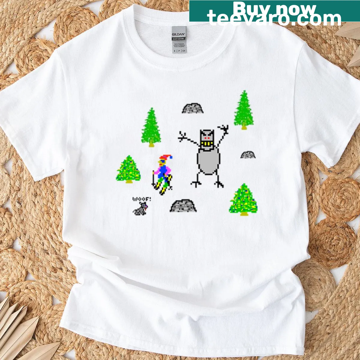 Oversized Skifree Retro Yeti Chase T-shirt with game graphic — on a men's t-shirt