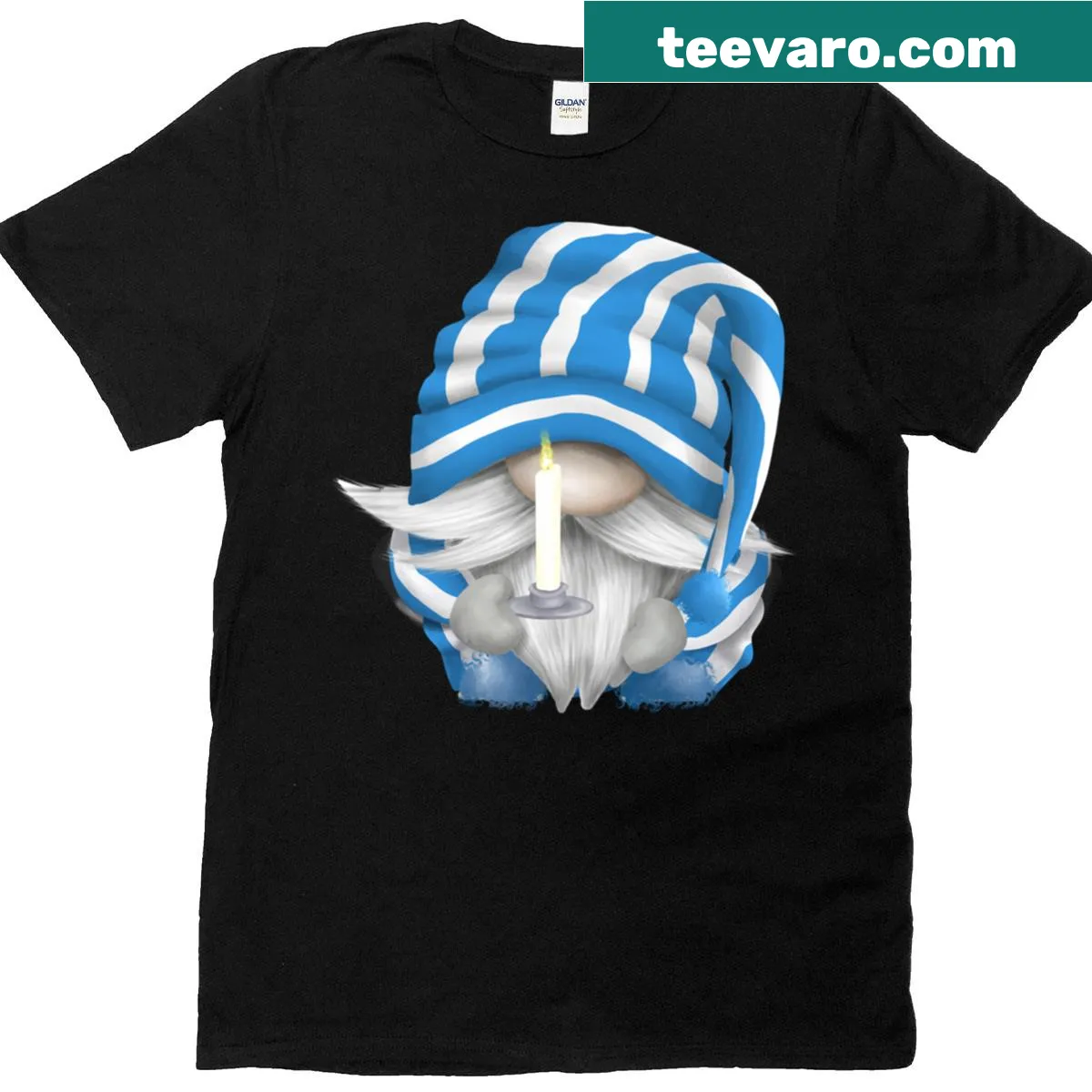 Cute gnome grandpa in pajamas with candle illustration on T-shirt — on a men's t-shirt
