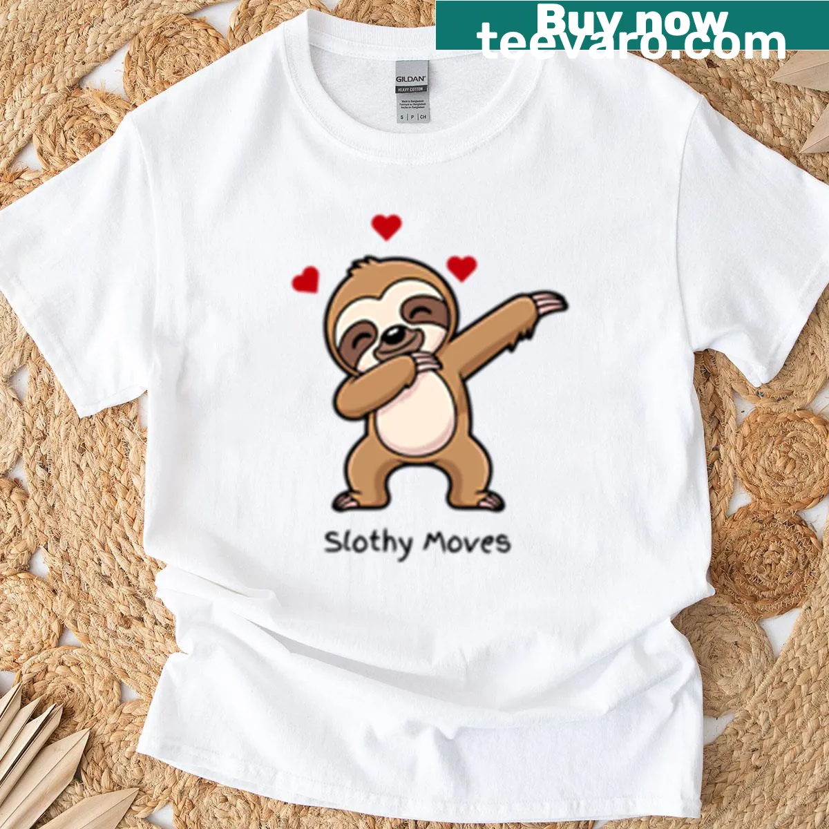 Cute T-shirt featuring a dancing sloth and funny animal pun — on a men's t-shirt