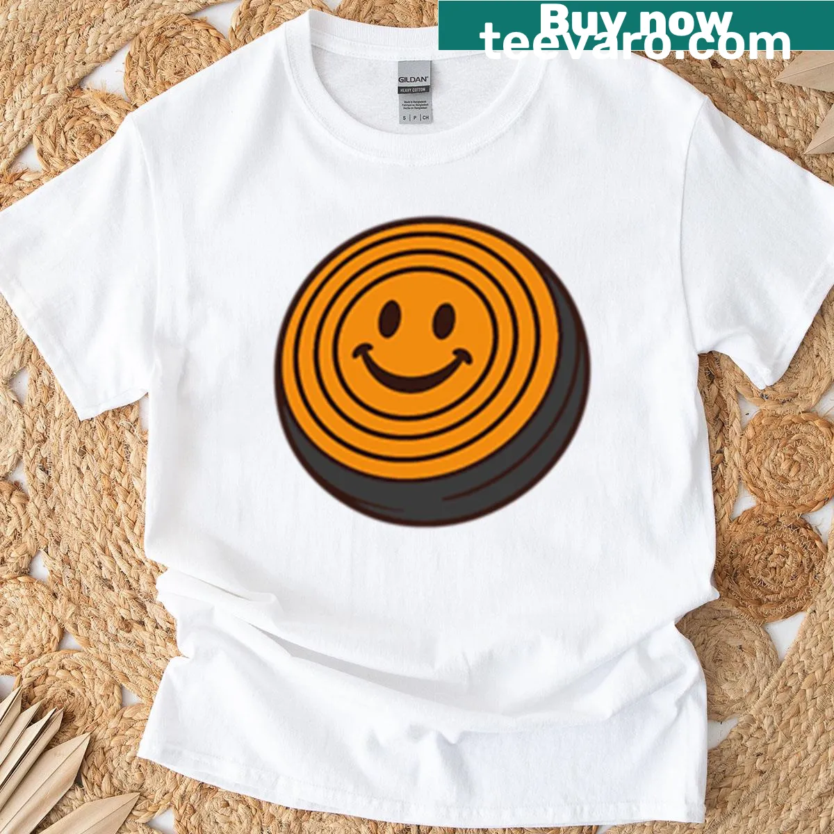 Funny smiling clay target design T-shirt for shooting sports enthusiasts — on a men's t-shirt