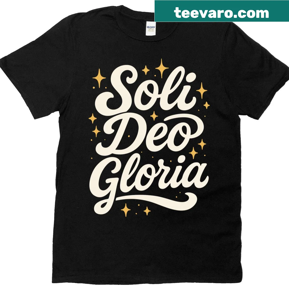 T-shirt with the phrase 'Soli Deo Gloria' in classic typography — on a men's t-shirt
