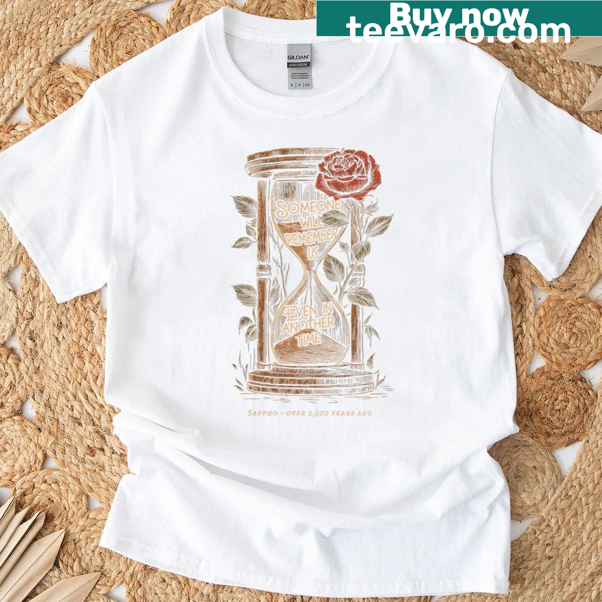 Poetry-themed T-shirt featuring the quote from Sappho. — on a men's t-shirt