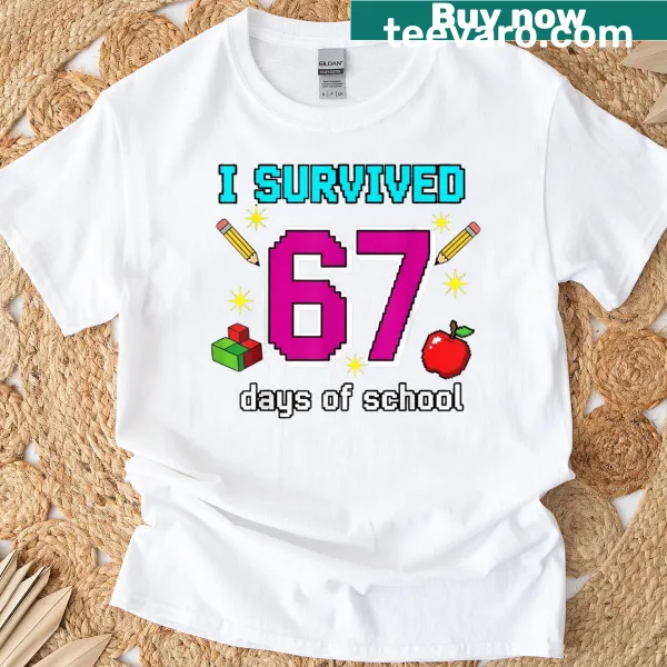 Gamer-themed t-shirt with text 'I Survived 67 Days Of School'
