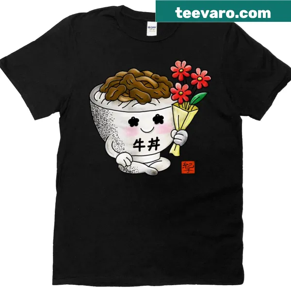 T-shirt celebrating Sukiya's gyudon with playful graphic