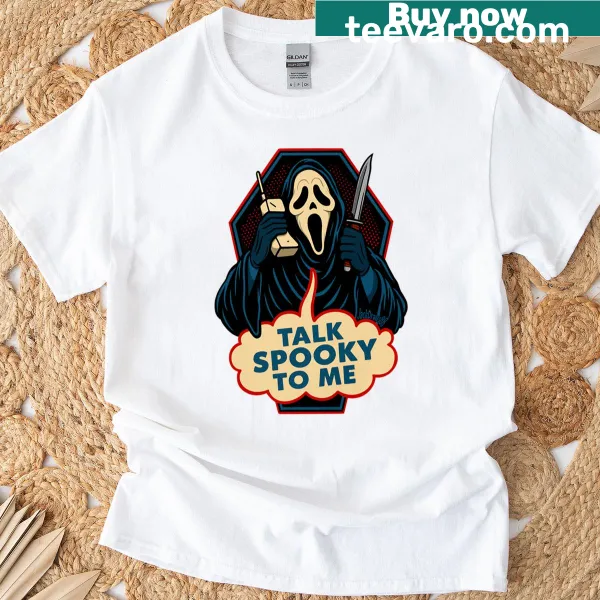 Fun T-shirt featuring a playful ghost mask and spooky text