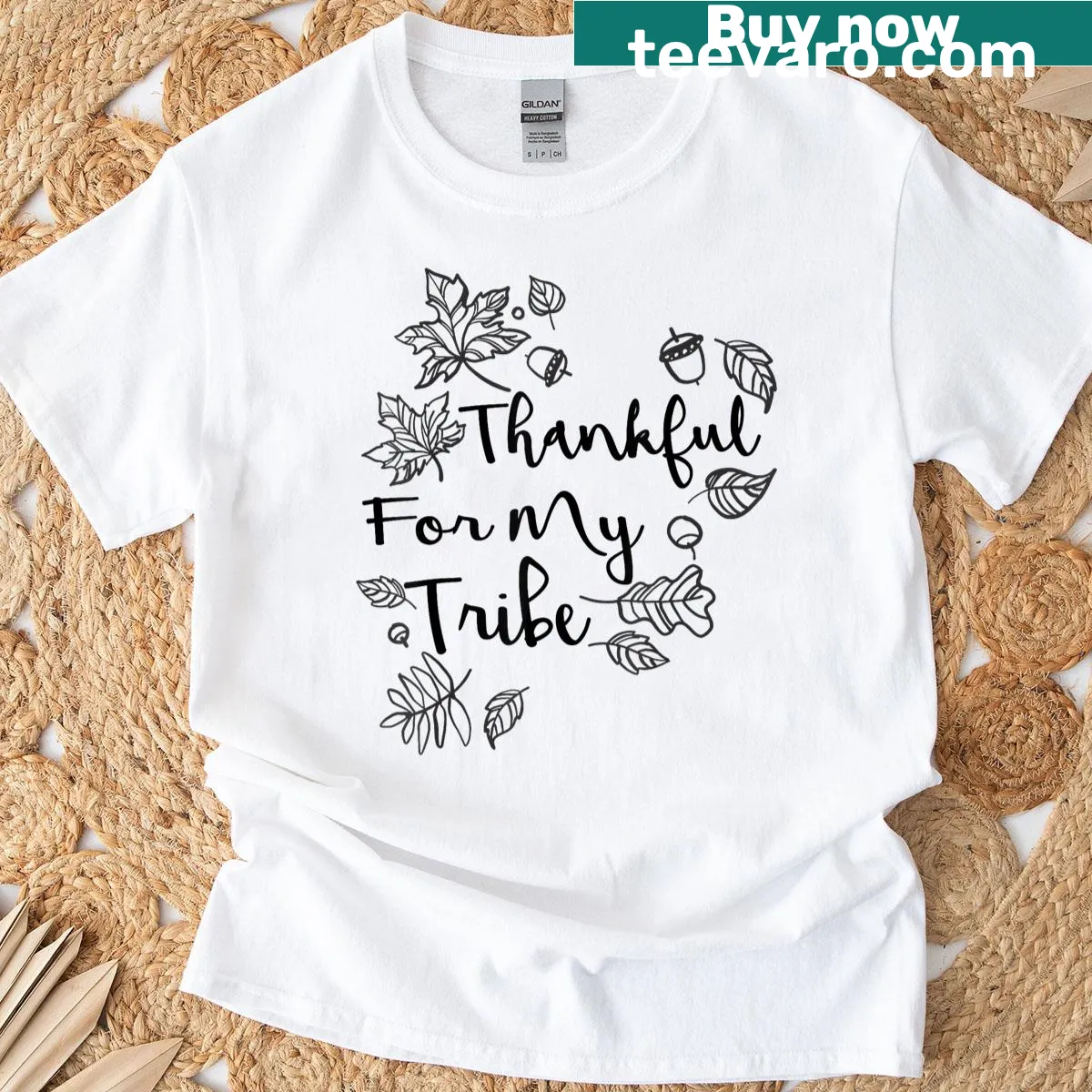 T-shirt with 'Thankful For My Tribe' text for Thanksgiving — on a men's t-shirt