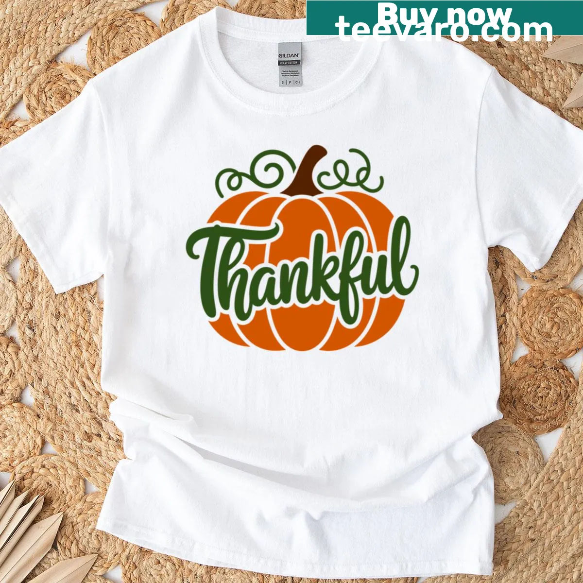 Thankful pumpkin design T-shirt for Thanksgiving celebrations — on a men's t-shirt