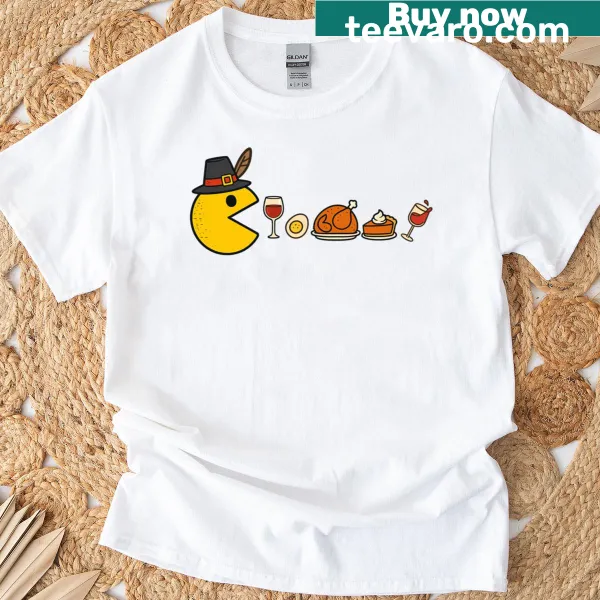 Funny retro turkey shirt for gamers with pilgrim hat