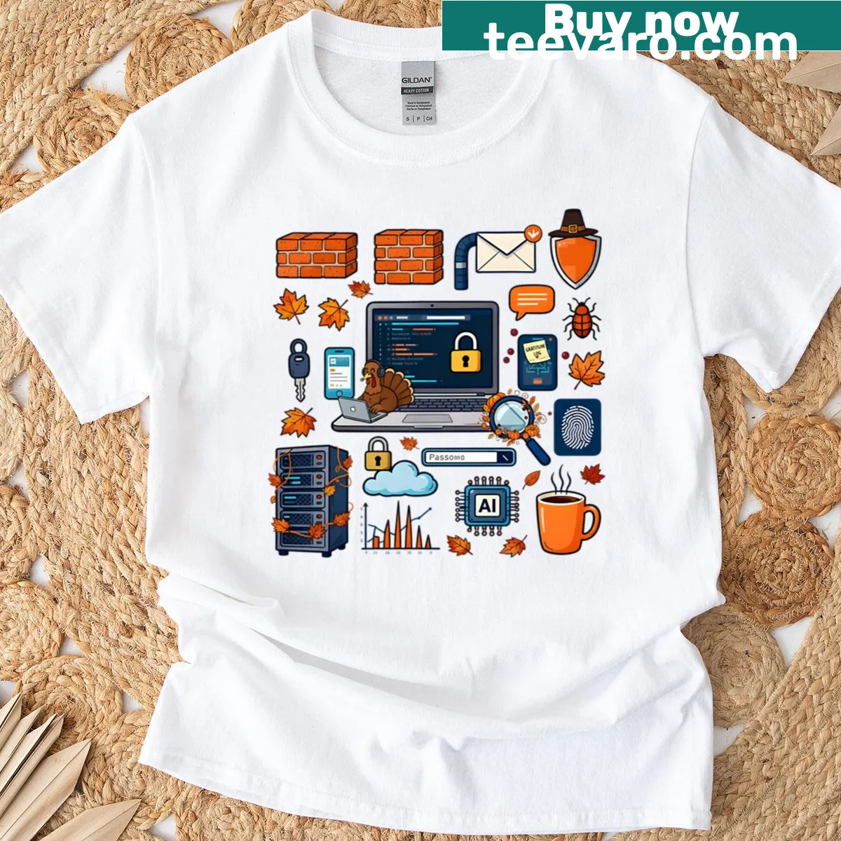 Thankful graphic for cybersecurity analysts on T-shirt — on a men's t-shirt