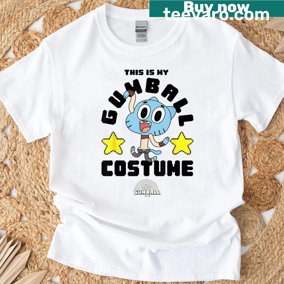 Gumball-themed T-shirt with playful costume message — on a men's t-shirt