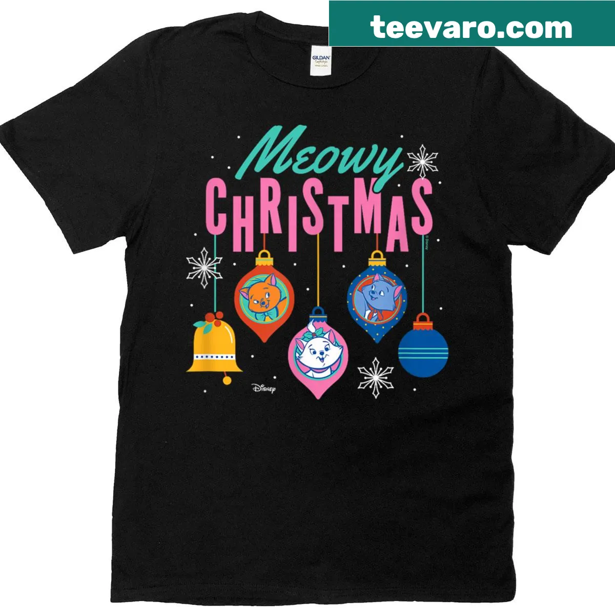 Cute Meowy Christmas t-shirt with illustrations from The Aristocats. — on a men's t-shirt