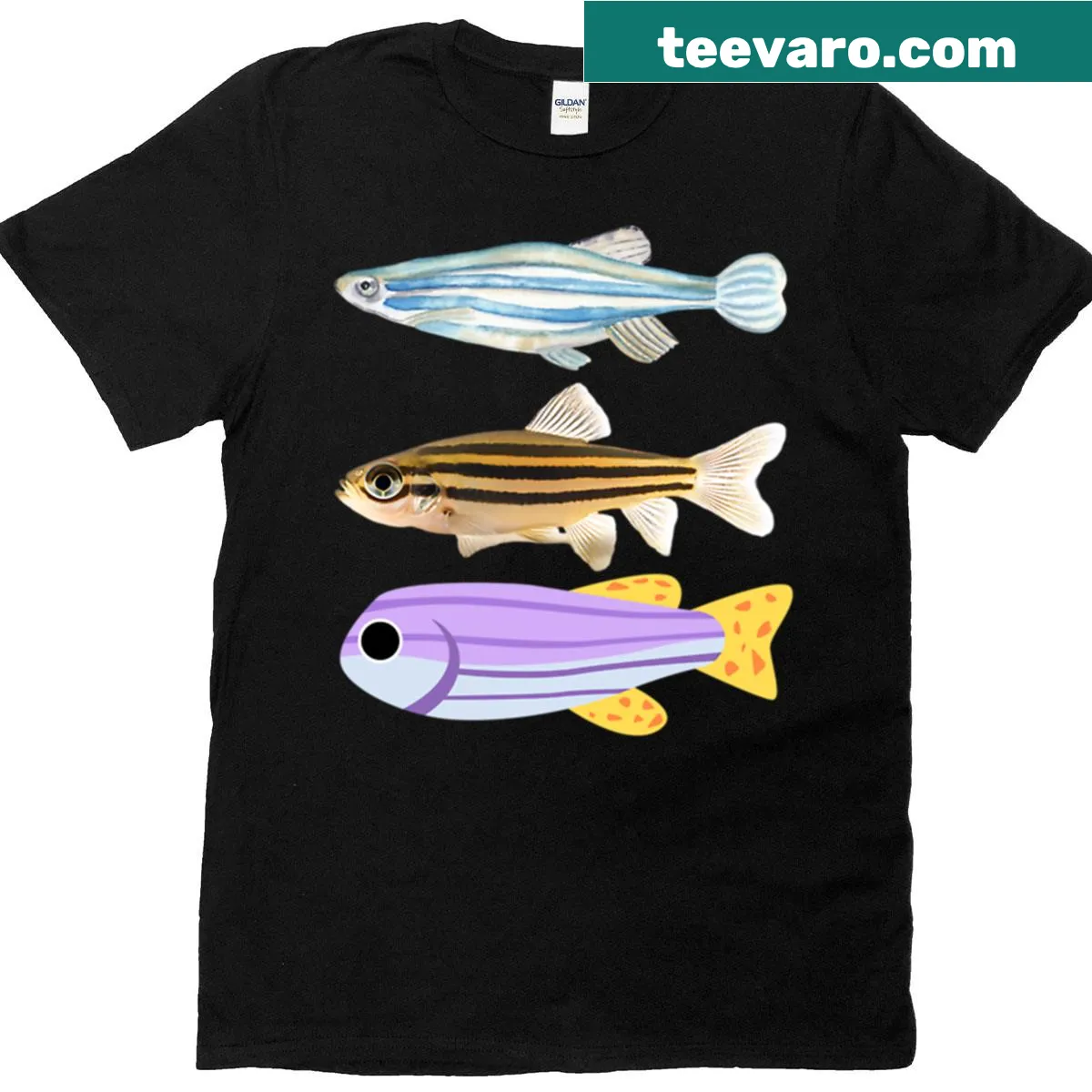 Illustrated zebrafish design on a t-shirt. — on a men's t-shirt