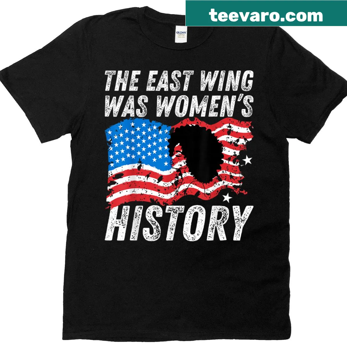 Humorous quote T-shirt on women's history — on a men's t-shirt