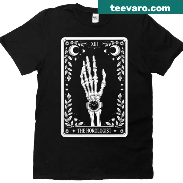 Illustration of a tarot card themed t-shirt for watch collectors.