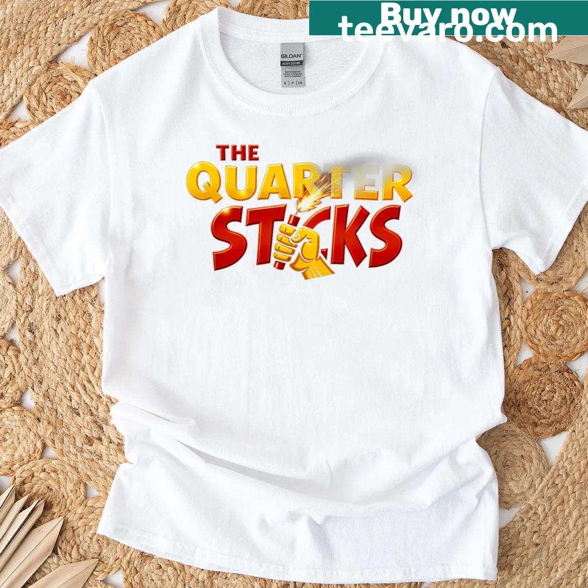 Bold typography shirt stating 'The Quarter Sticks Band Sucks' — on a men's t-shirt