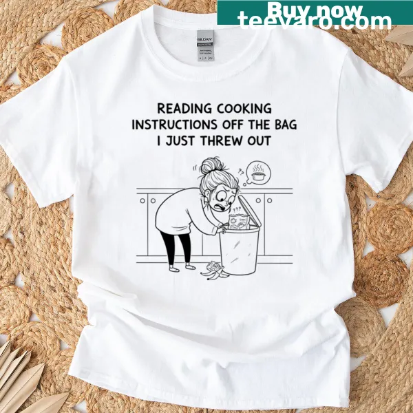 Minimalist comic design about cooking regrets on t-shirt