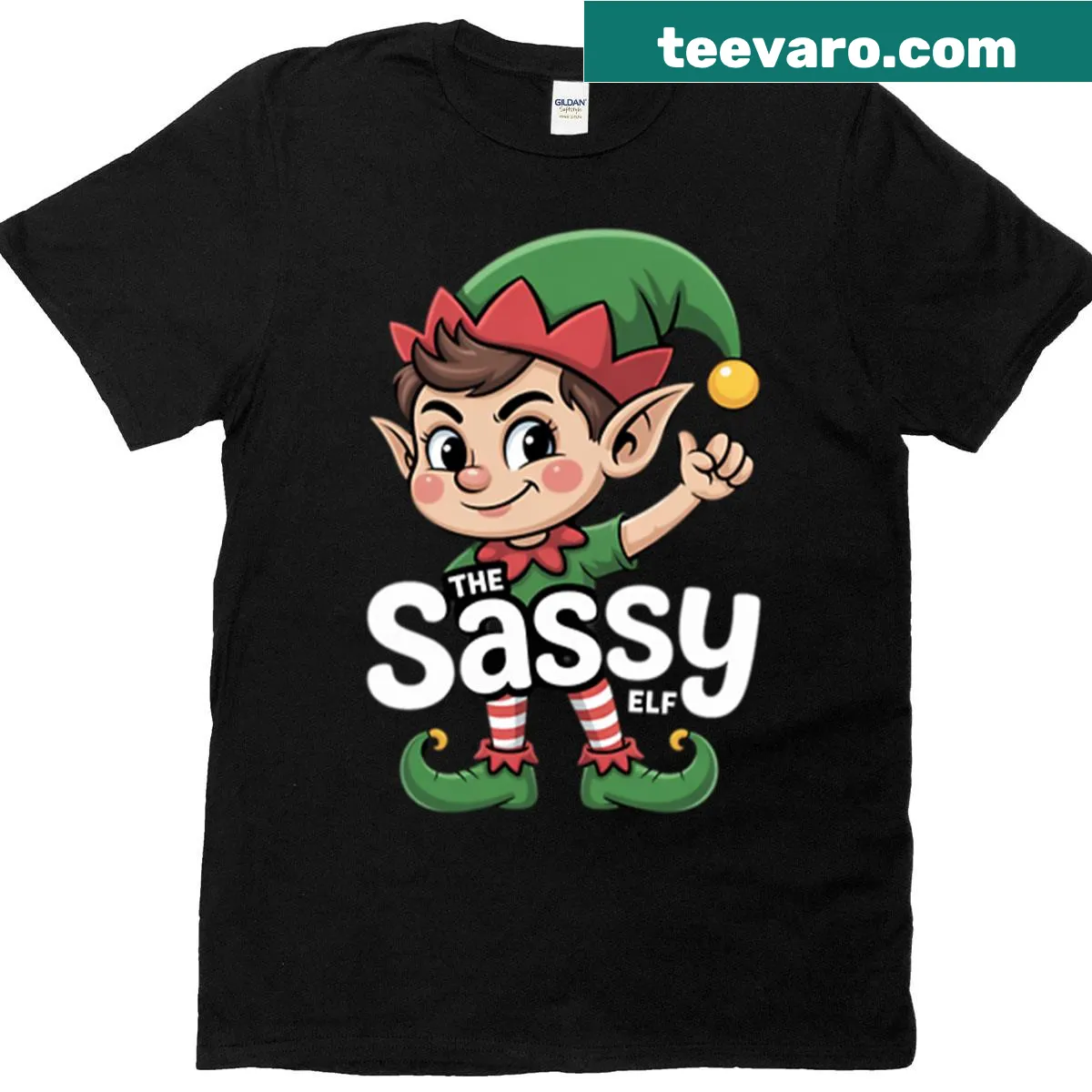 Sassy Elf T-shirt for family matching Christmas outfits — on a men's t-shirt