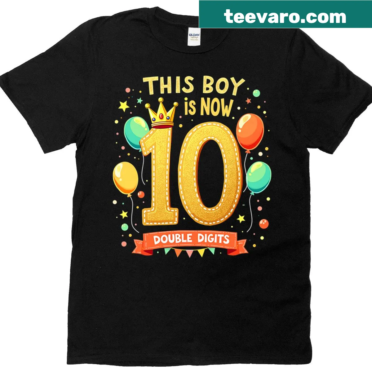 Cute birthday T-shirt for a boy turning 10, celebrating double digits — on a men's t-shirt