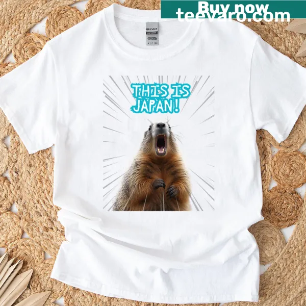 Japanese-themed T-shirt featuring a shouting marmot in vibrant design