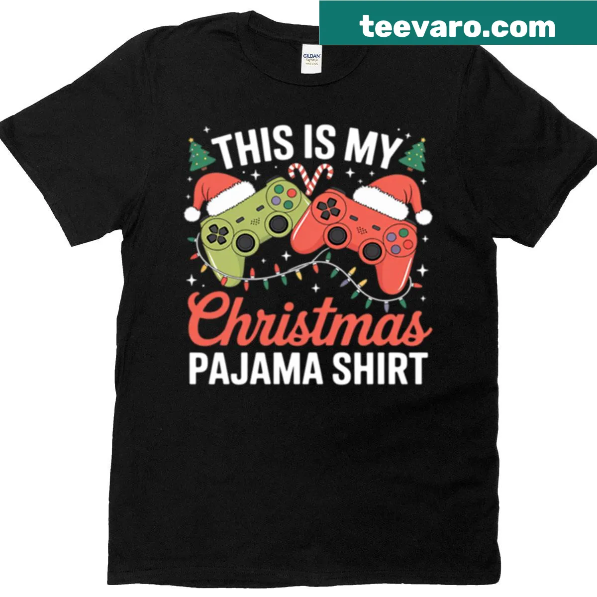Christmas gamer t-shirt with retro video game graphics and text — on a men's t-shirt