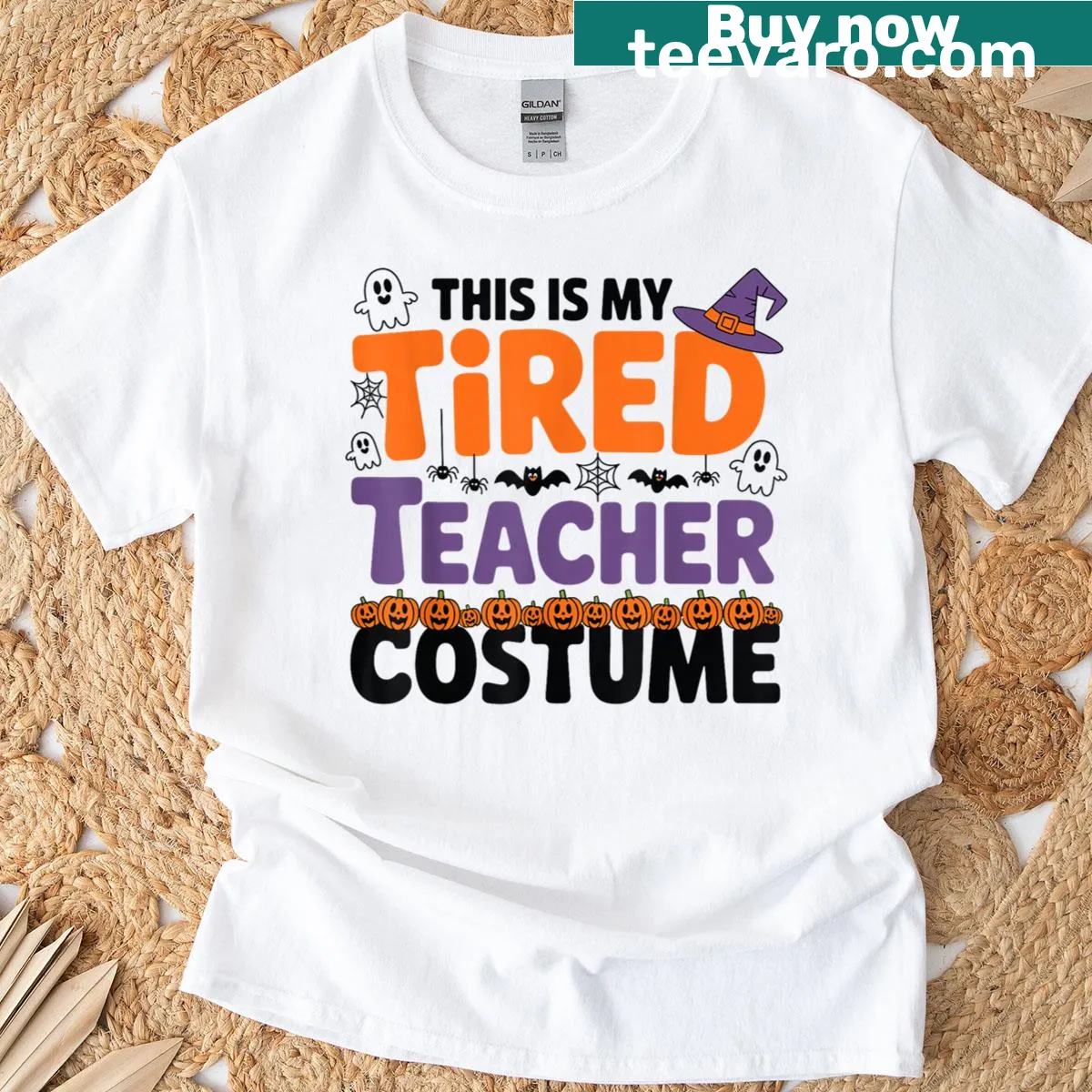 Playful Halloween shirt for teachers with ghosts and bats — on a men's t-shirt