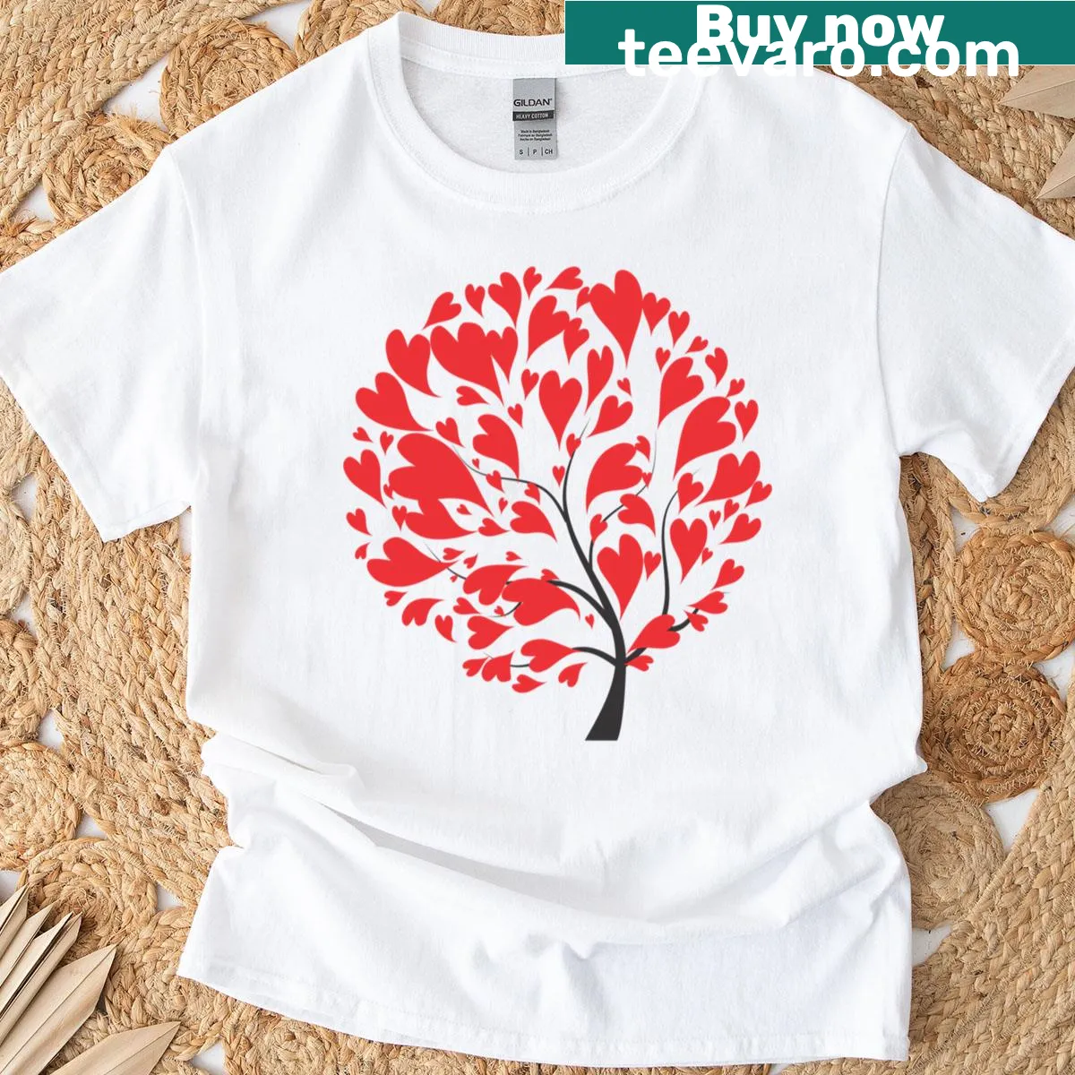 Illustration of a tree with red hearts on T-shirt — on a men's t-shirt