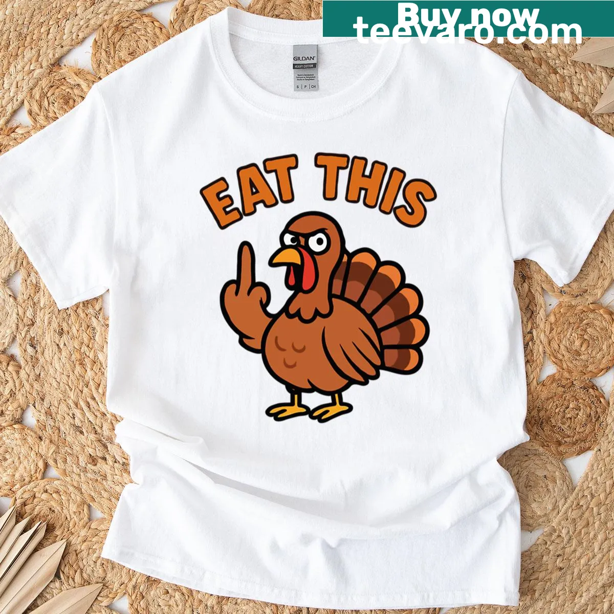 Whimsical turkey graphic t-shirt for Thanksgiving — on a men's t-shirt