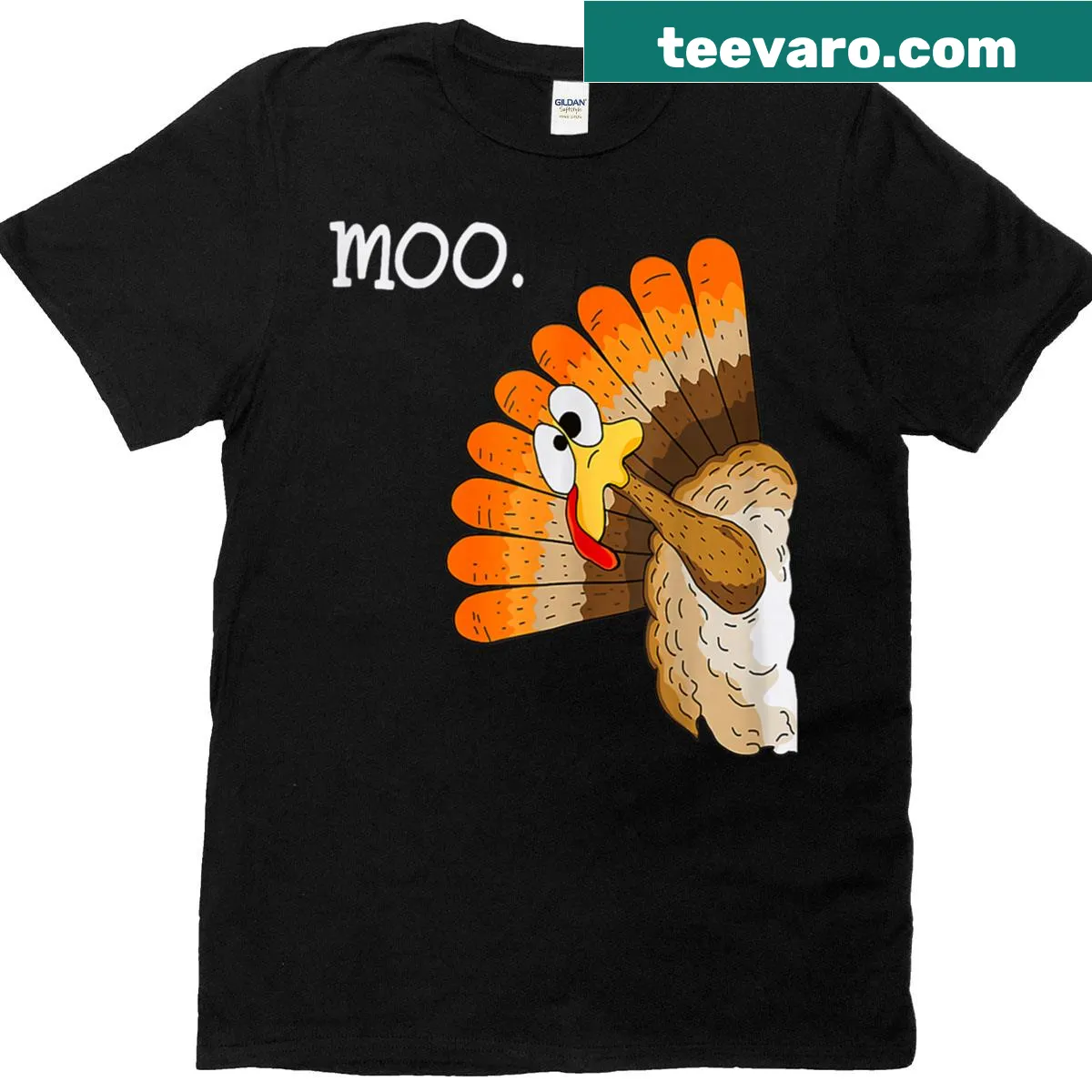 Funny graphic with the phrase 'Turkey Moo' for Thanksgiving — on a men's t-shirt