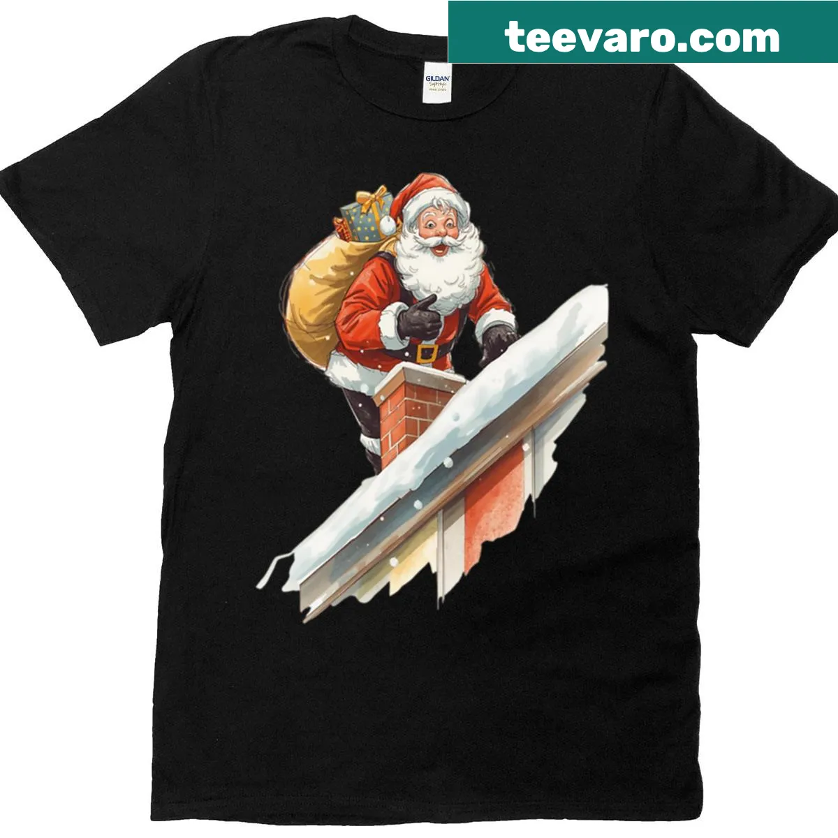 Cartoon graphic of Santa needing traction for his sleigh — on a men's t-shirt