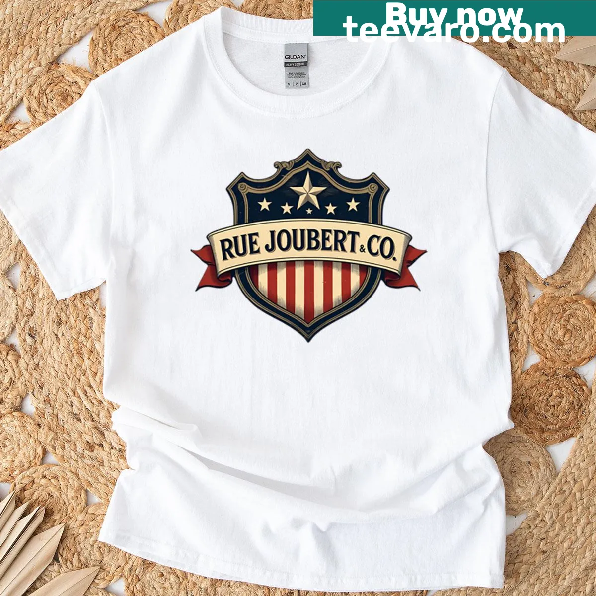 Vintage shield emblem with stars and stripes on a T-shirt — on a men's t-shirt