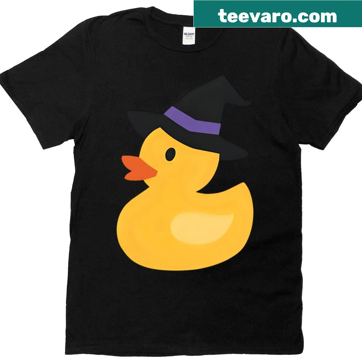 Cute Halloween t-shirt with a witchy rubber duck graphic — on a men's t-shirt