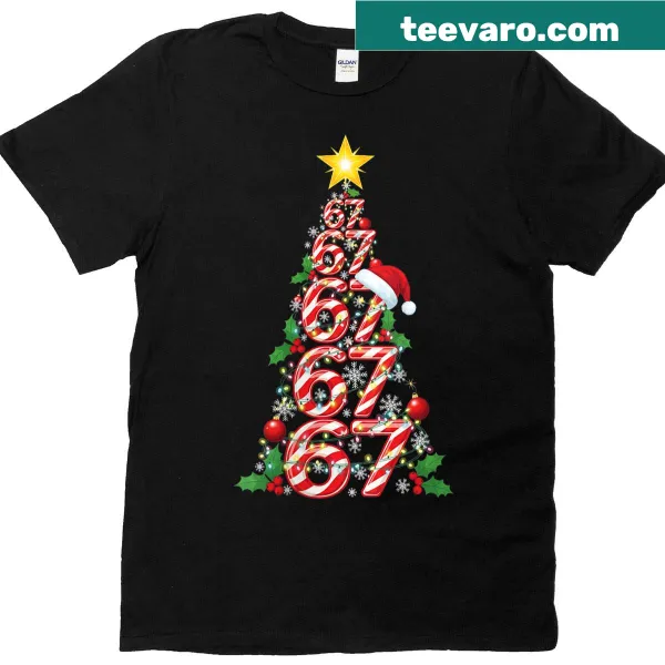 Humorous Christmas T-shirt with cartoon tree and candy cane design