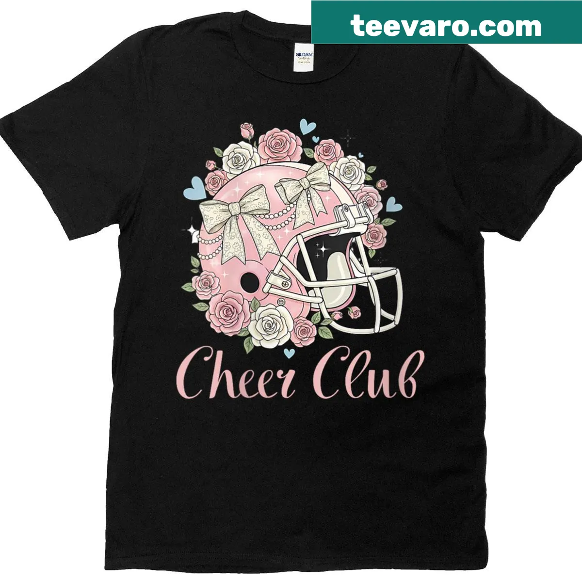 Cheer club T-shirt with playful football aesthetic text — on a men's t-shirt