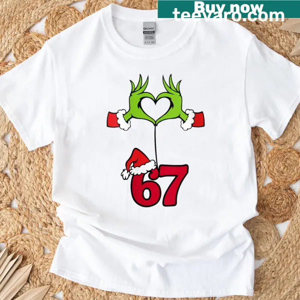 Funny holiday meme t-shirt with hands showing the number 67