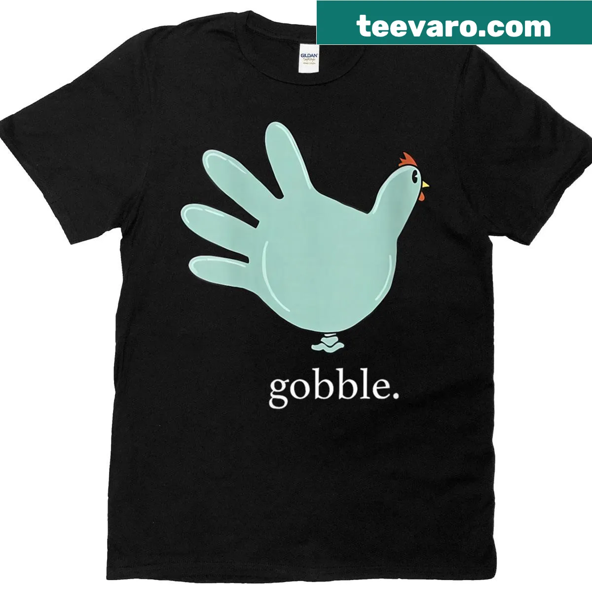Funny Thanksgiving turkey glove design on women's t-shirt — on a men's t-shirt