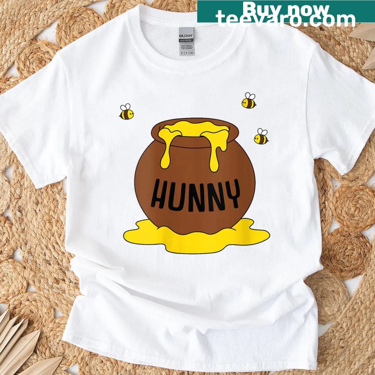 Funny T-shirt for women with a honey jar and 'Funny Hunny Pot' text — on a men's t-shirt