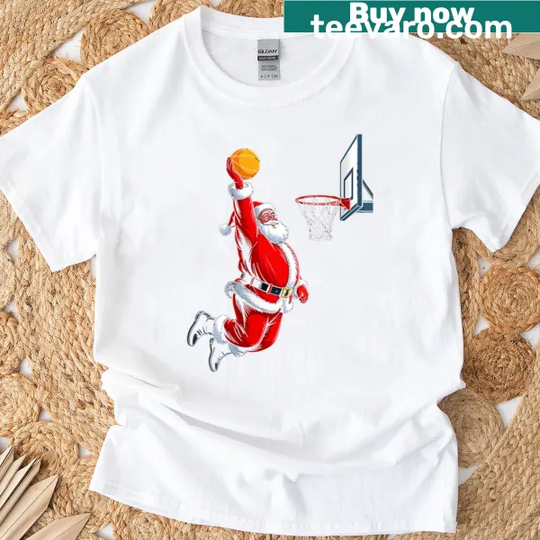 Funny Santa dunking a basketball graphic