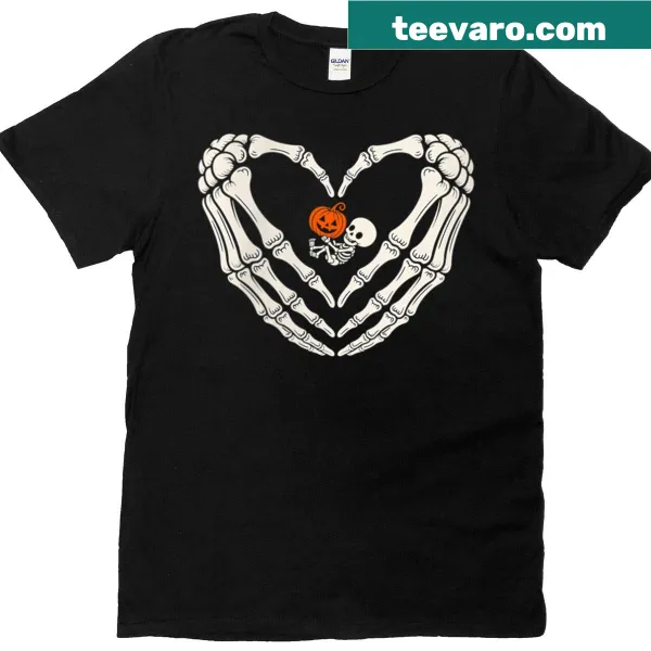 Humorous Halloween t-shirt with a skeleton and baby skeleton design.
