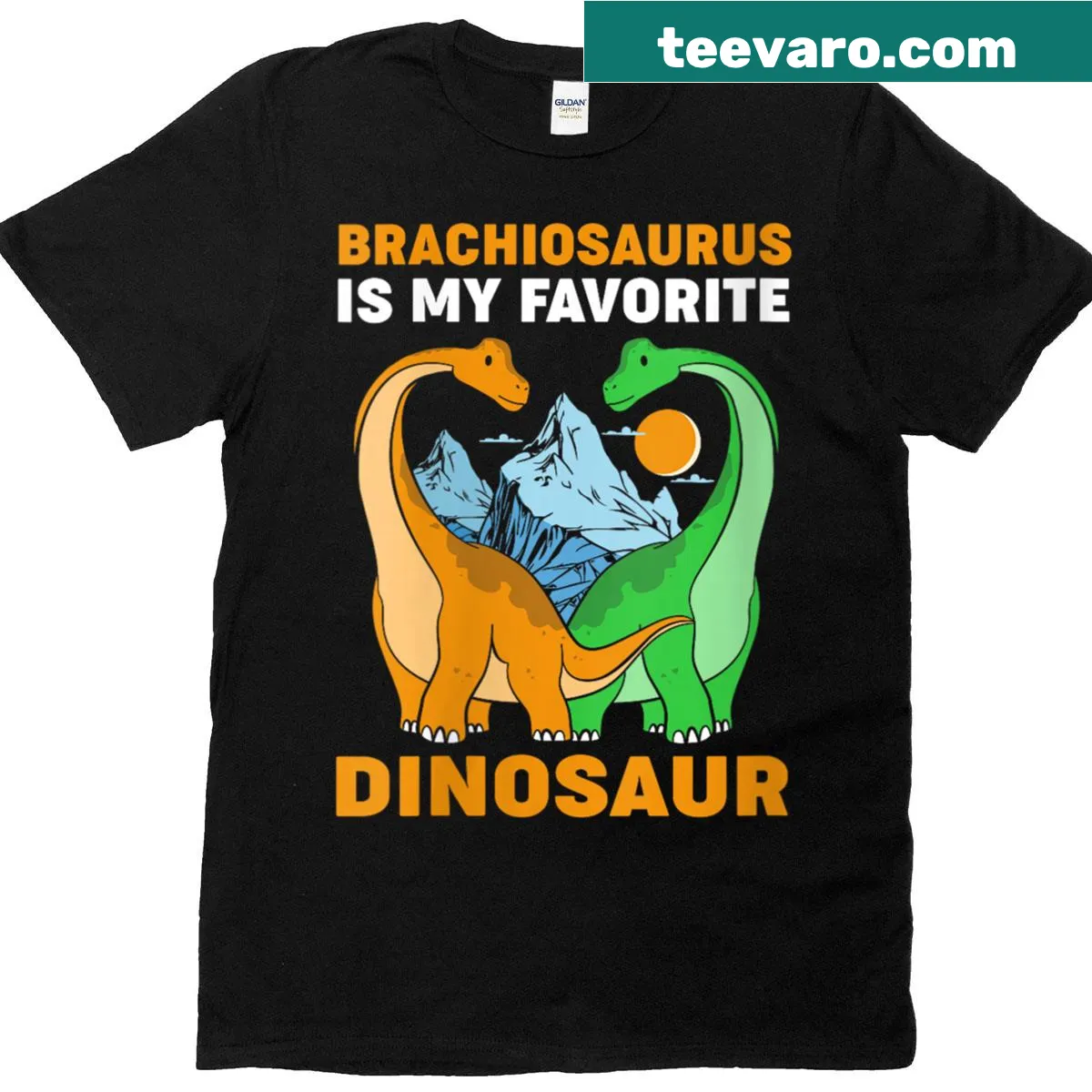 Retro graphic of a Brachiosaurus on a dinosaur-themed T-shirt — on a men's t-shirt
