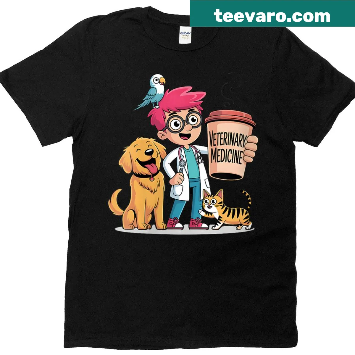 Funny veterinary medicine T-shirt with lighthearted design — on a men's t-shirt