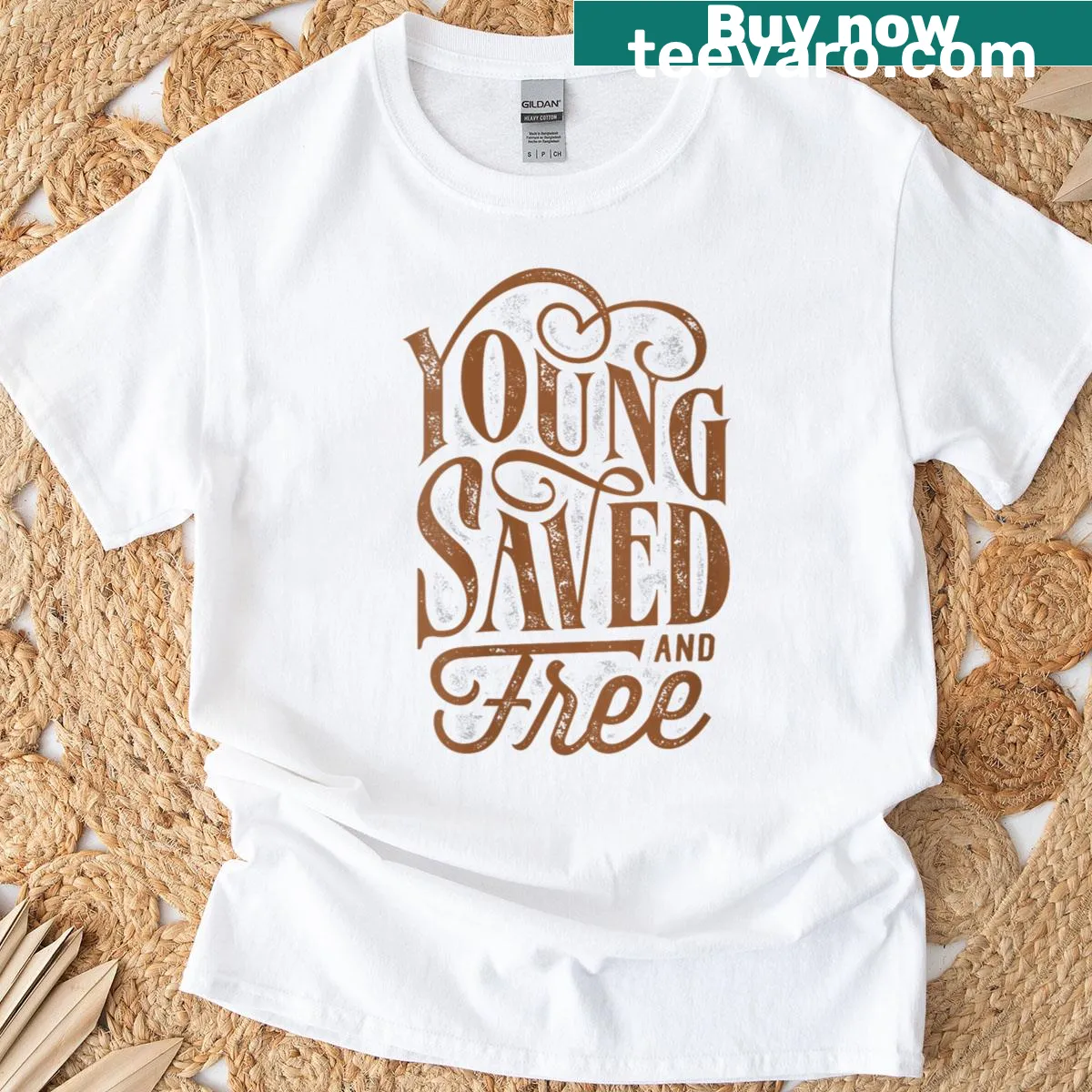 Inspirational Young Saved And Free Christian t-shirt — on a men's t-shirt