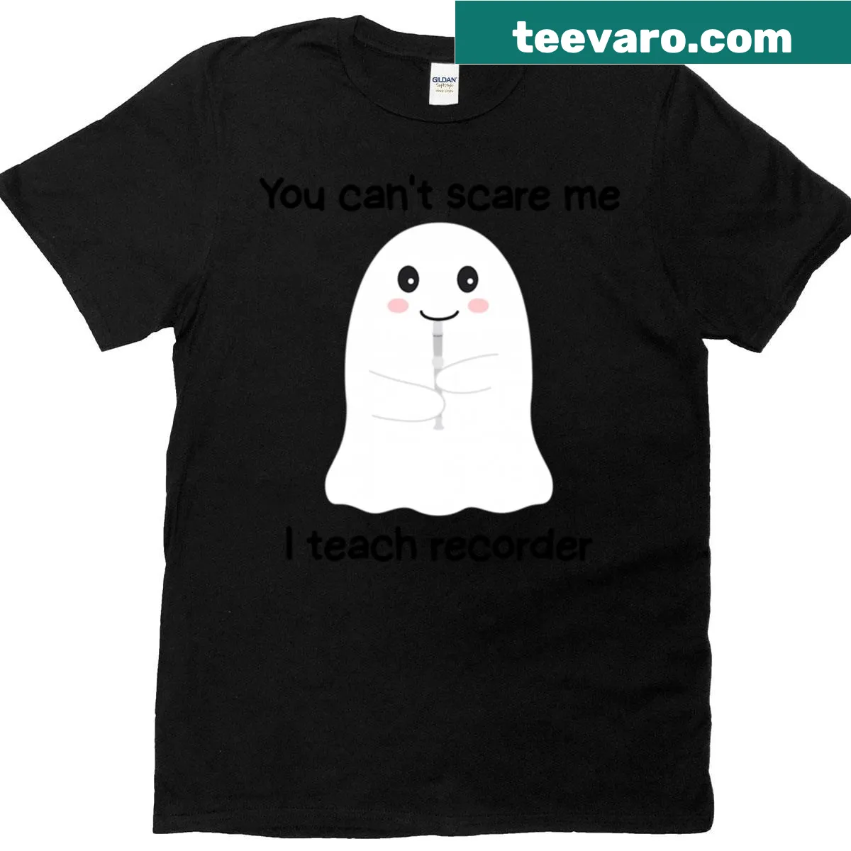 Funny T-shirt for music teachers with the phrase about teaching recorder — on a men's t-shirt