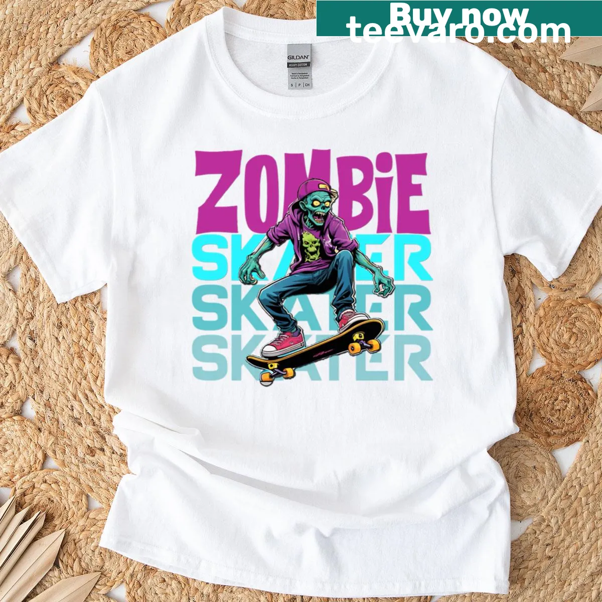 Cartoon zombie skater graphic on a t-shirt. — on a men's t-shirt