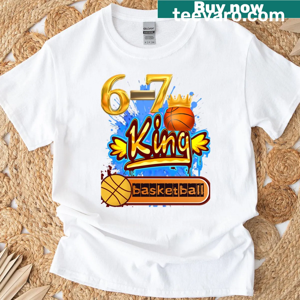 Graphic t-shirt featuring a basketball king design — on a men's t-shirt