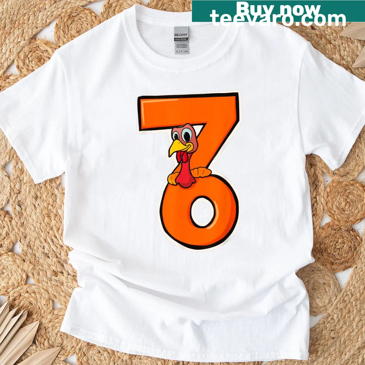 Cartoon turkey graphic with 'Six Seven' text on a t-shirt — on a men's t-shirt