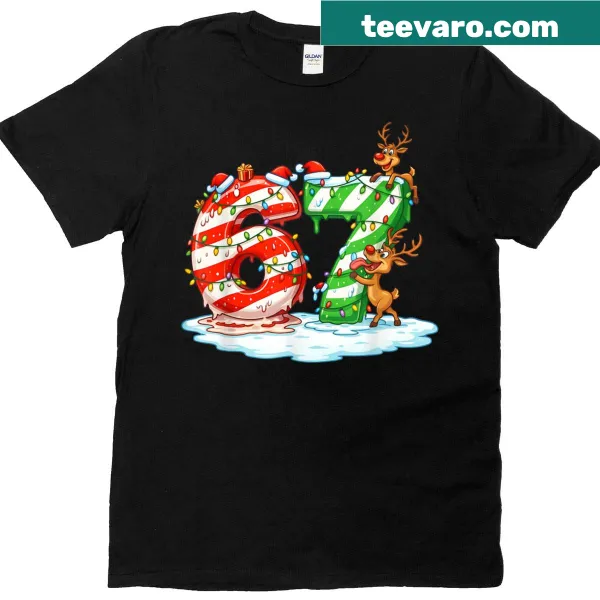 Vintage-style Christmas tee with playful '6' and '7' numbers