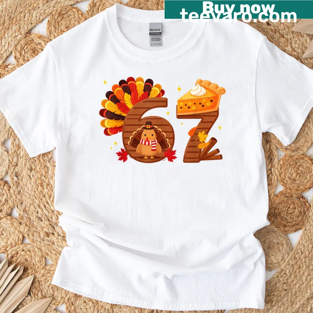 Funny Thanksgiving t-shirt with pumpkin pie and turkey design — on a men's t-shirt